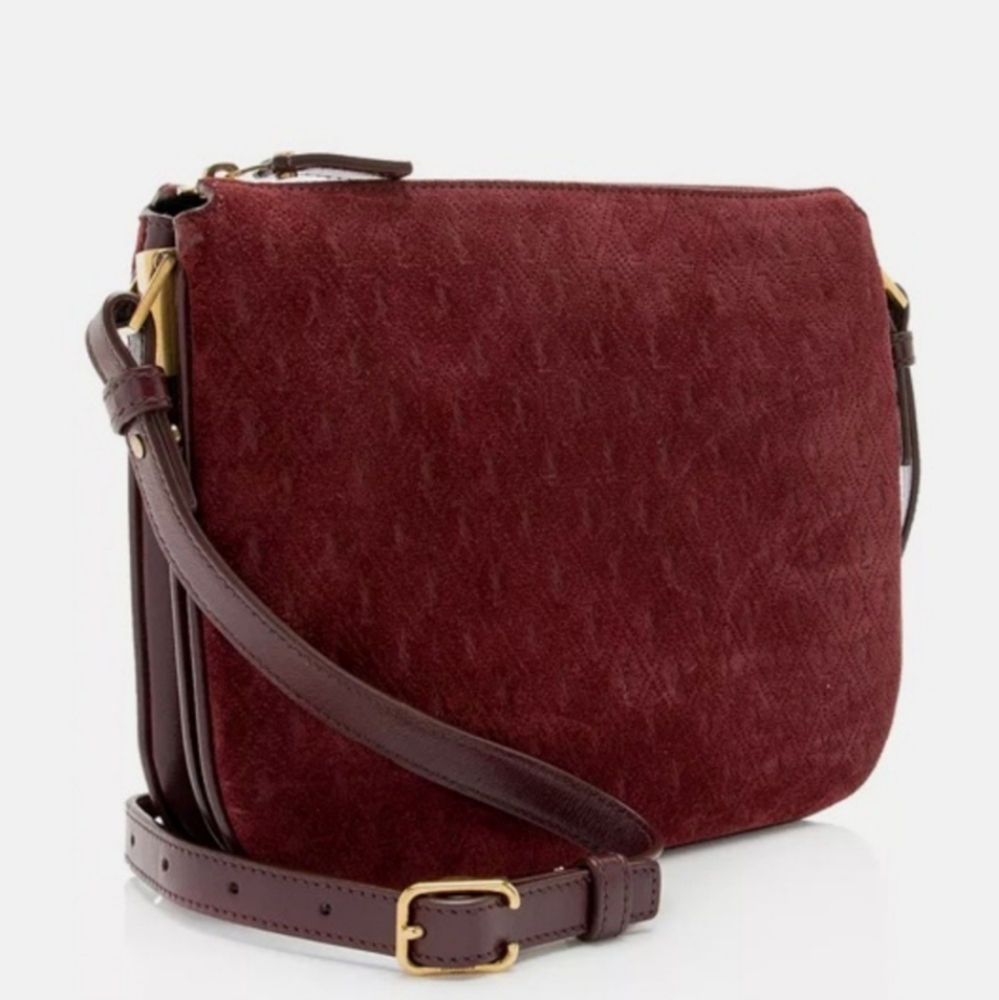 Saint Laurent Suede All-Over Monogram Burgundy Crossbody Bag - Picture 3 of 8